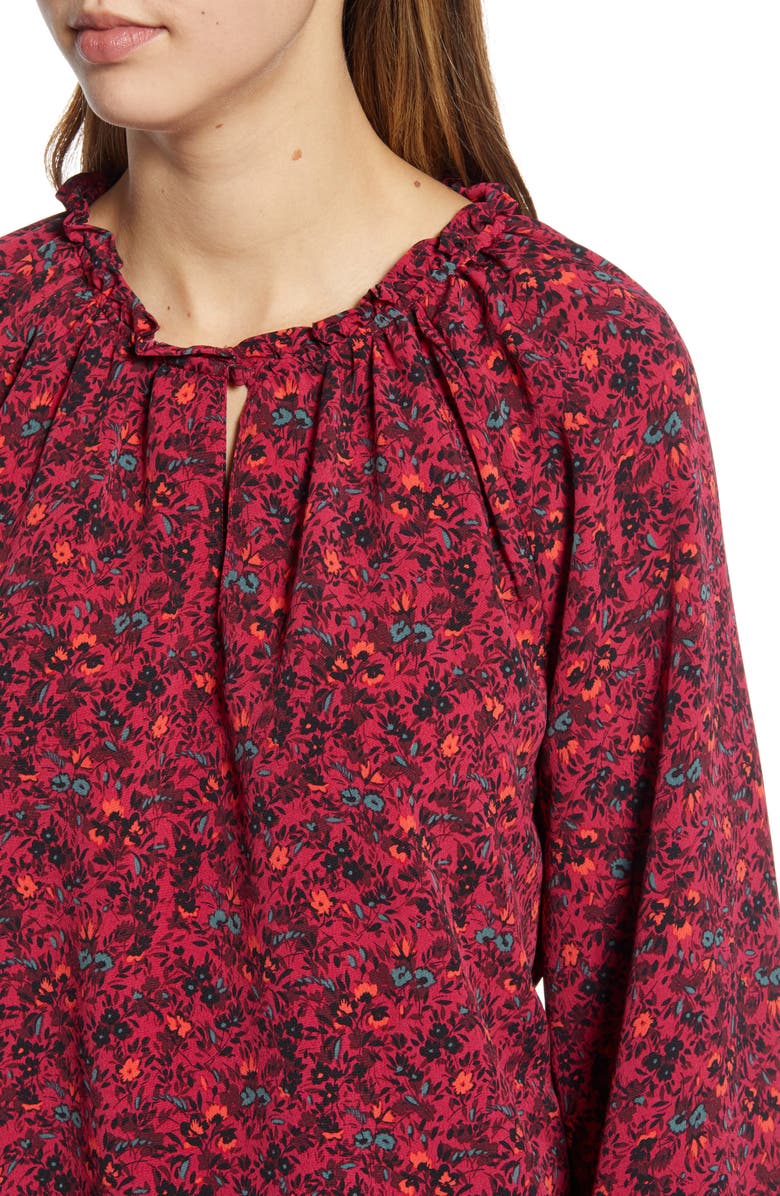 Bobeau Floral Ruffle Neck Long Sleeve Crepe Blouse, Alternate, color, 