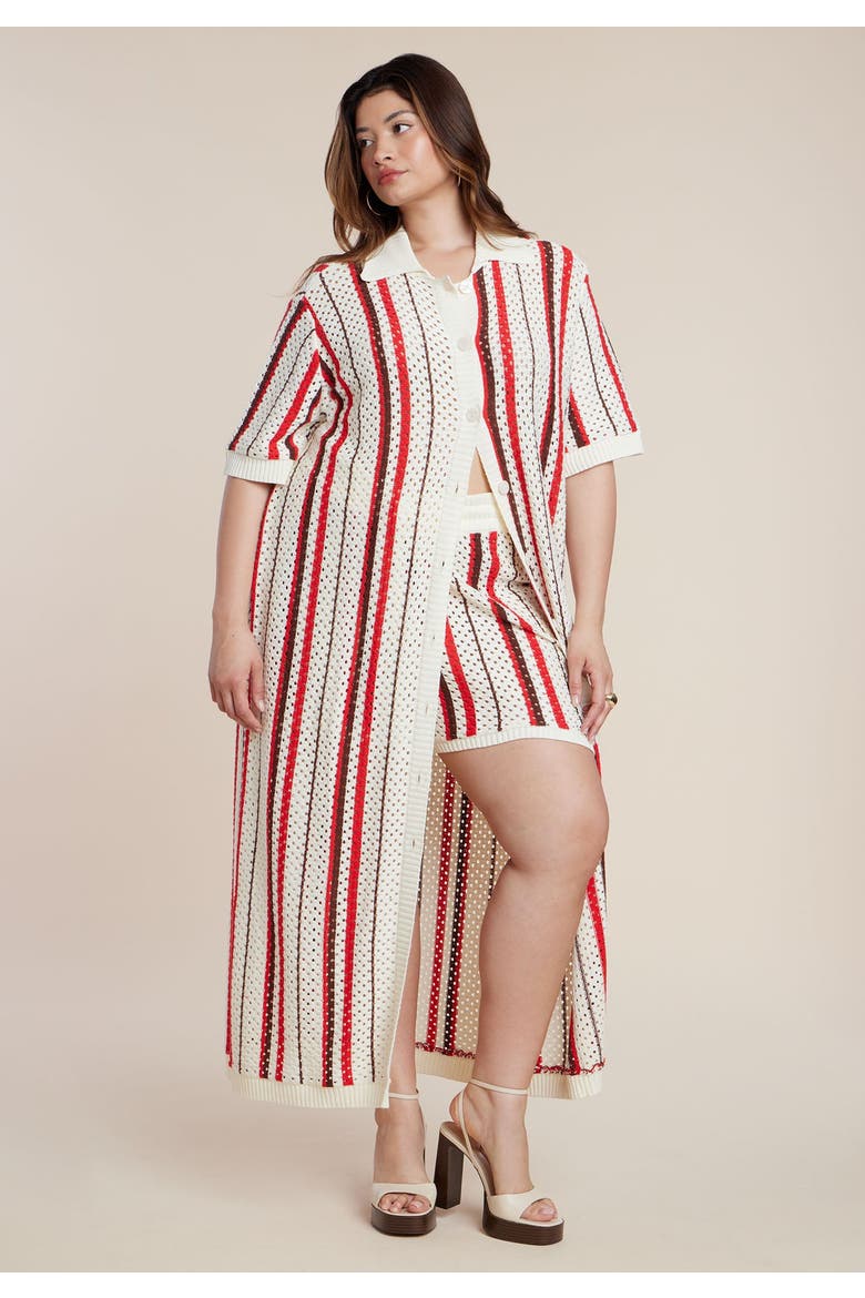 Striped Crochet Duster, Alternate, color, POPPY STRIPE