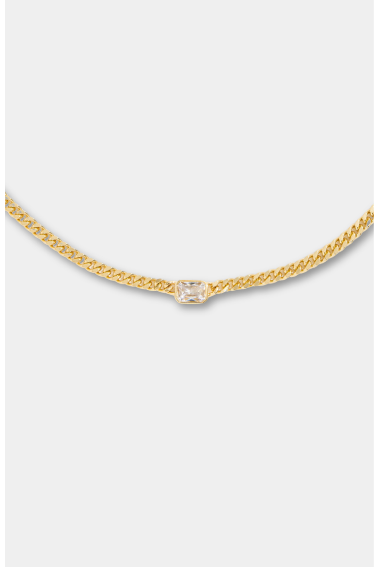 Small Bezel Station  Curb Chain Necklace, Main, color, Gold-Small
