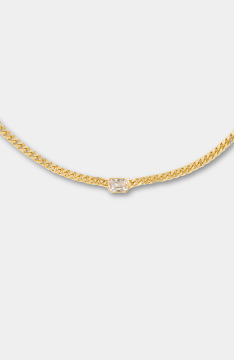 Small Bezel Station  Curb Chain Necklace