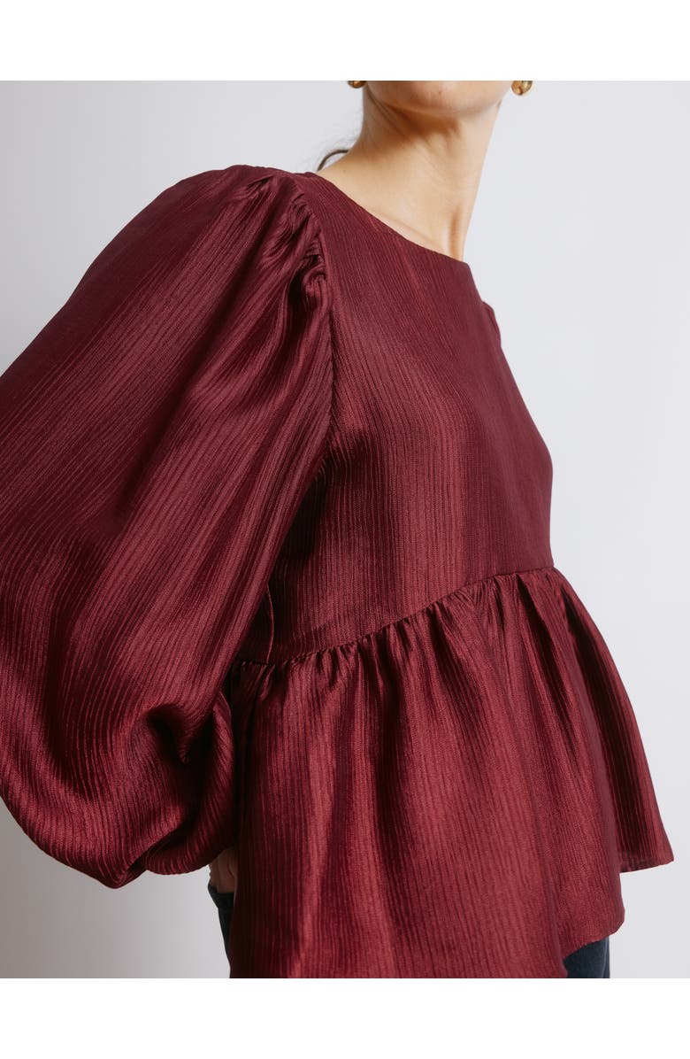 Albaray Crinkle Long Sleeve Satin Top, Alternate, color, Burgundy