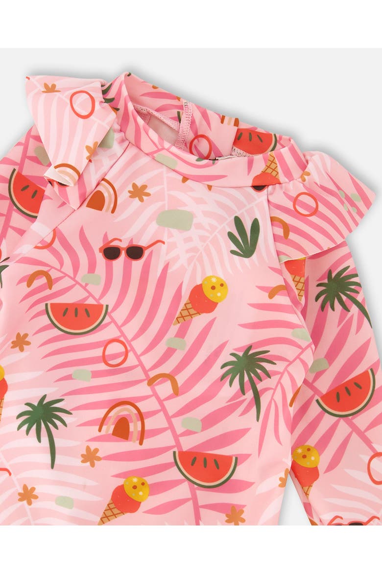 One-Piece Long Sleeve Beach Rashguard, Alternate, color, Beach Print Rose