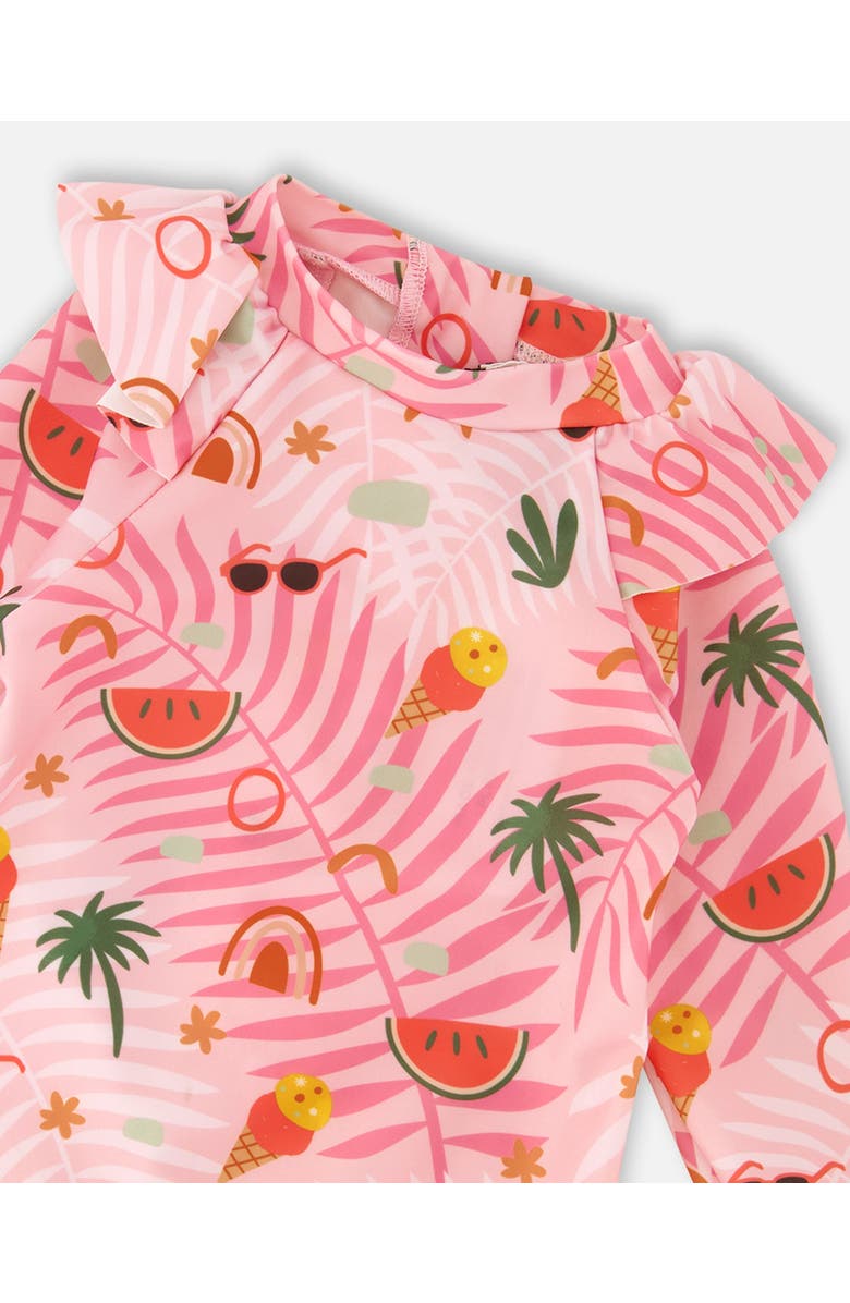 Deux par Deux One-Piece Long Sleeve Beach Print Rashguard, Alternate, color, Beach Print Rose