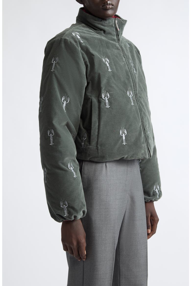 Crop Lobster Stitch Corduroy Reversible Down Jacket, Alternate, color, MEDIUM GREY