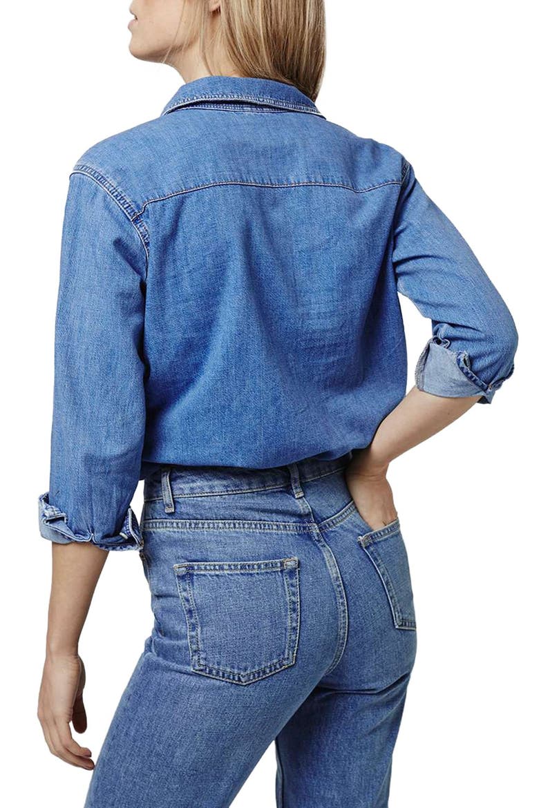 'Elton' Oversized Denim Shirt, Alternate, color, MID DENIM