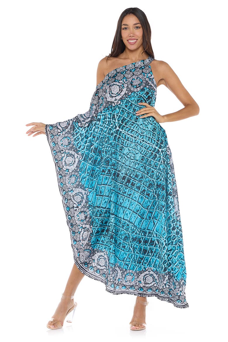 One-Shoulder Cover-Up Maxi Dress, Alternate, color, TEAL BLUE