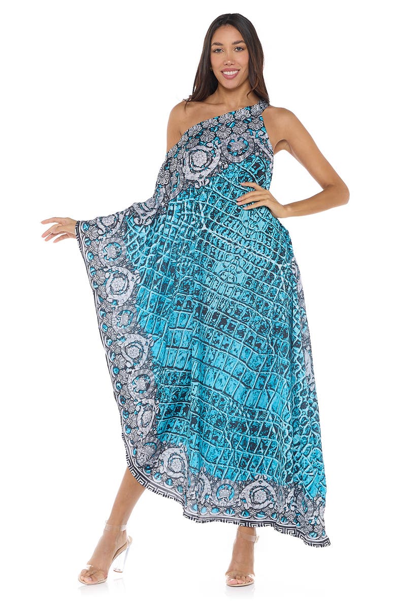 RANEES One-Shoulder Cover-Up Maxi Dress, Alternate, color, Teal Blue