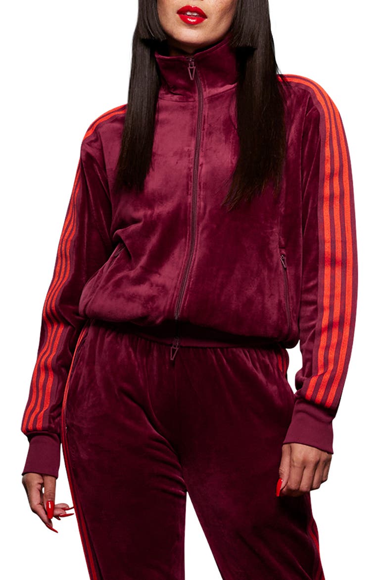Velour Track Jacket, Main, color, CHERRY WOOD RED