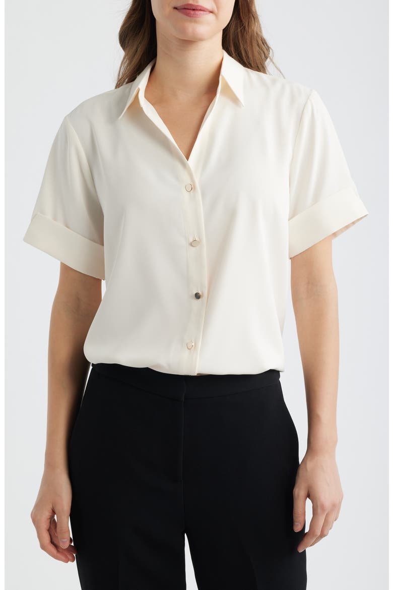 Short Sleeve Button-Up Shirt, Main, color, WHITE DOVE
