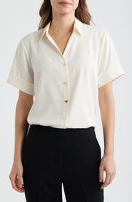 AK ANNE KLEIN Short Sleeve Button-Up Shirt