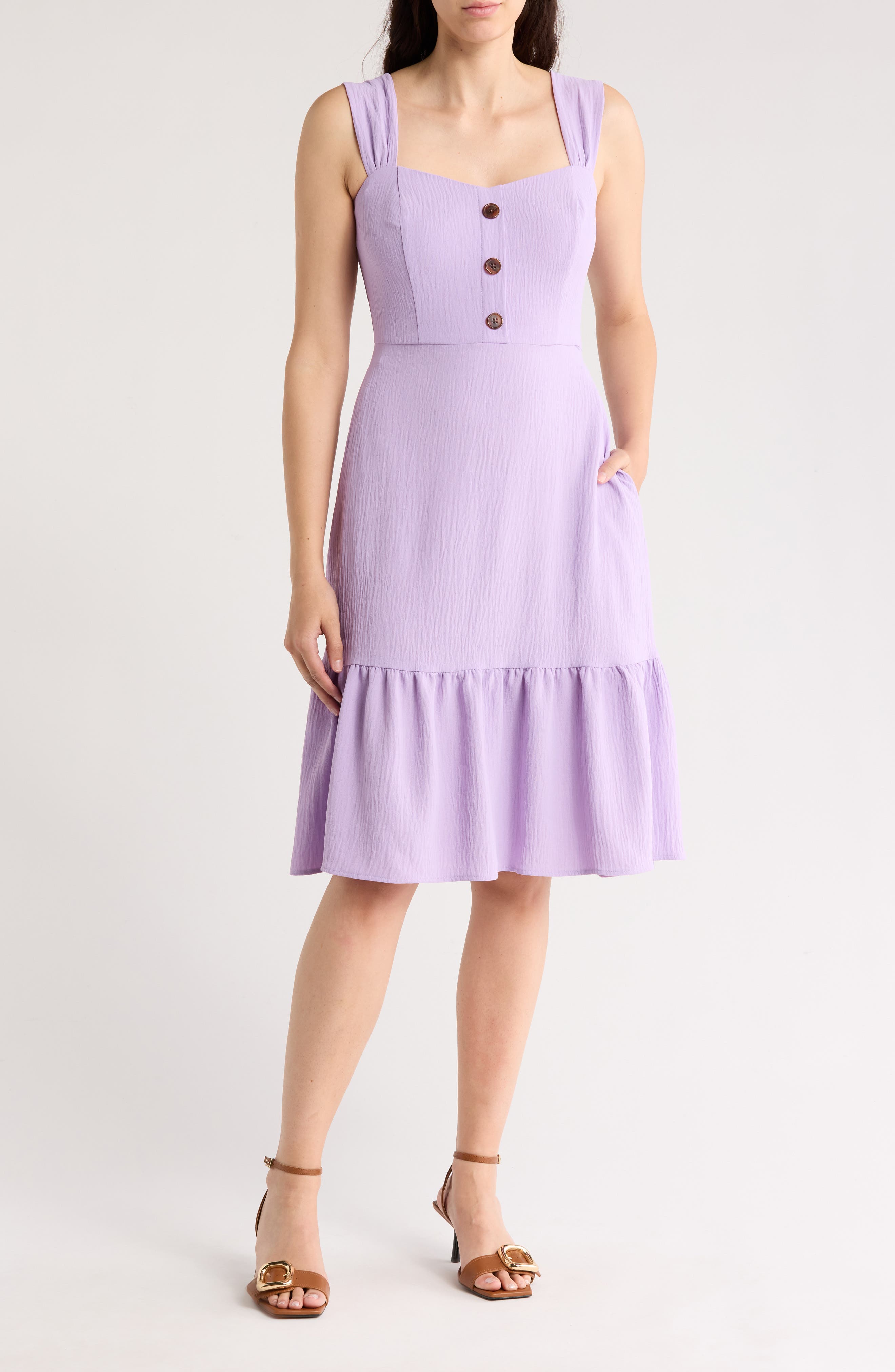 Eliza J Button Front A-Line Midi Dress