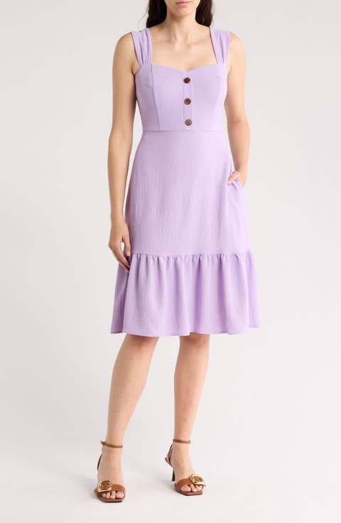 Button Front A-Line Midi Dress