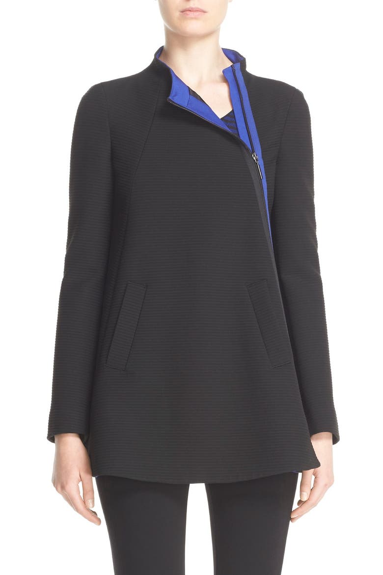 Stretch Ottoman Trapeze Coat, Main, color, BLACK