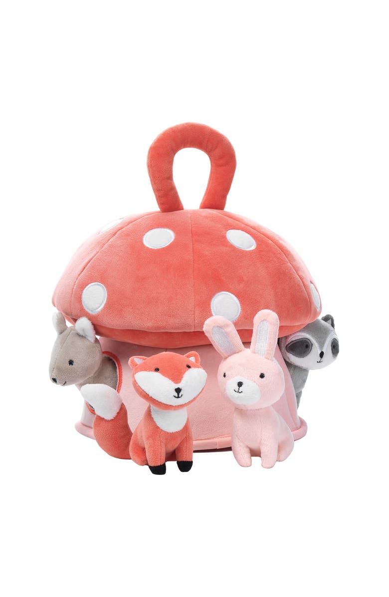 Lambs & Ivy Interactive Plush Mushroom House with Stuffed Animal Toys, Alternate, color, Coral Multicolor