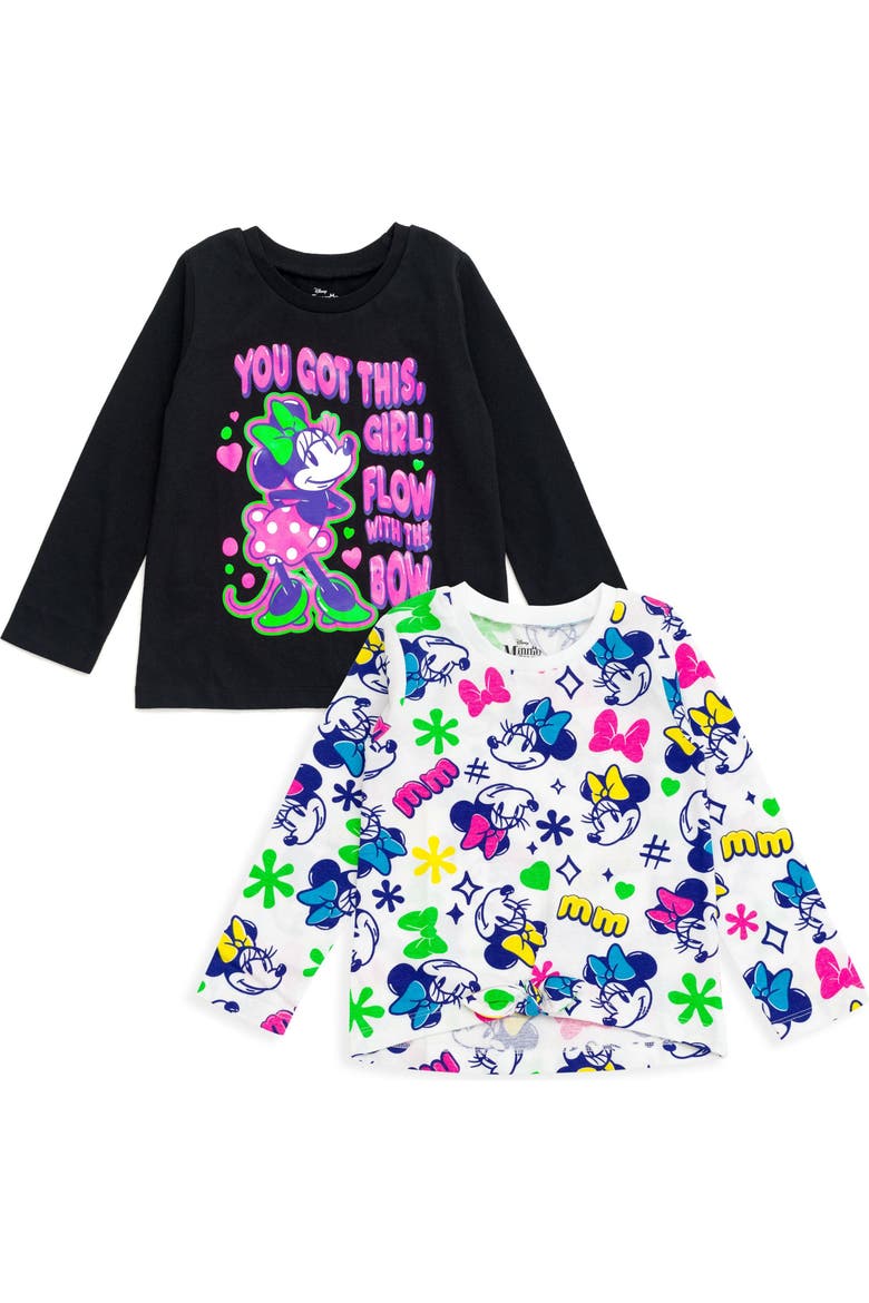Minnie Mouse 2-Piece Long Sleeve T-Shirt Set, Main, color, Black White Minnie