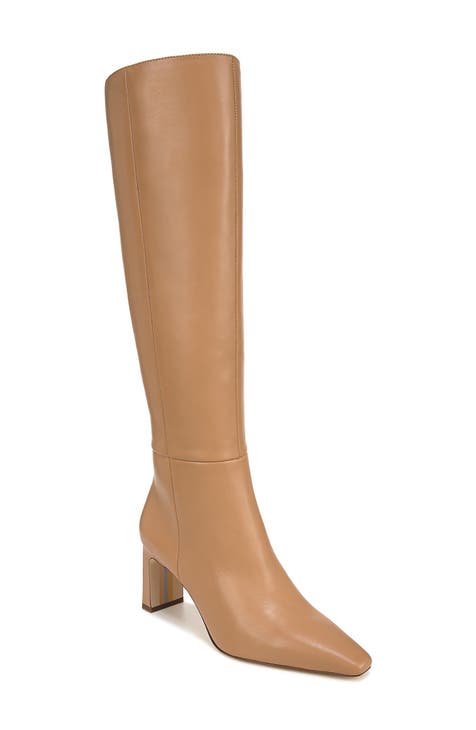 Ladies knee high tan leather boots on sale