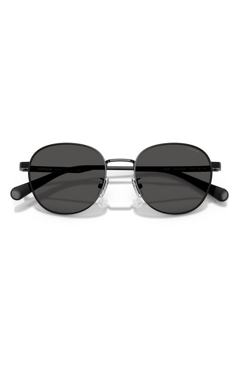 COACH 51mm Round Sunglasses, Alternate, color, Shiny Black / Grey Solid