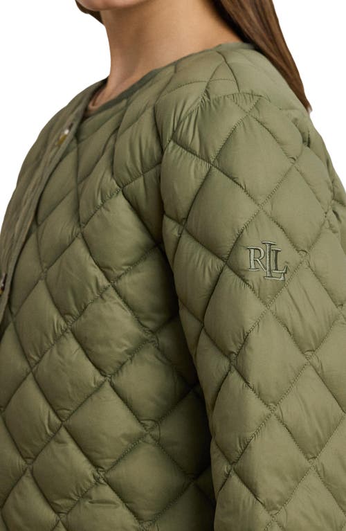 Ralph Lauren Lauren Contrast Lining Quilted Puffer Jacket In Sage Green