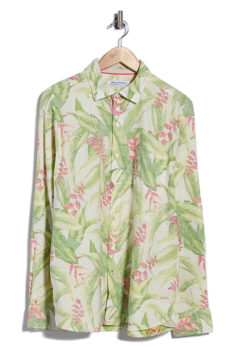 Barbados Breeze Calypso Stretch Linen Blend Shirt, Main, color, WHITE