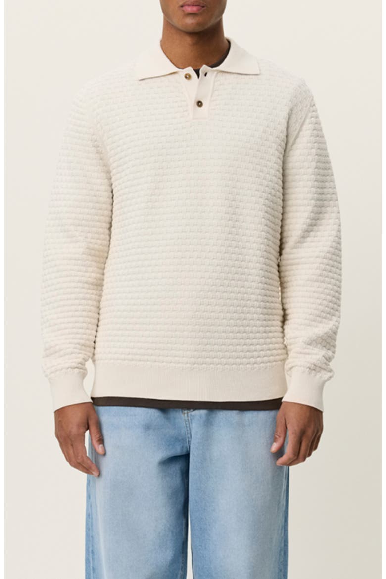 Billy Weave Long Sleeve Polo, Main, color, LIGHT IVORY