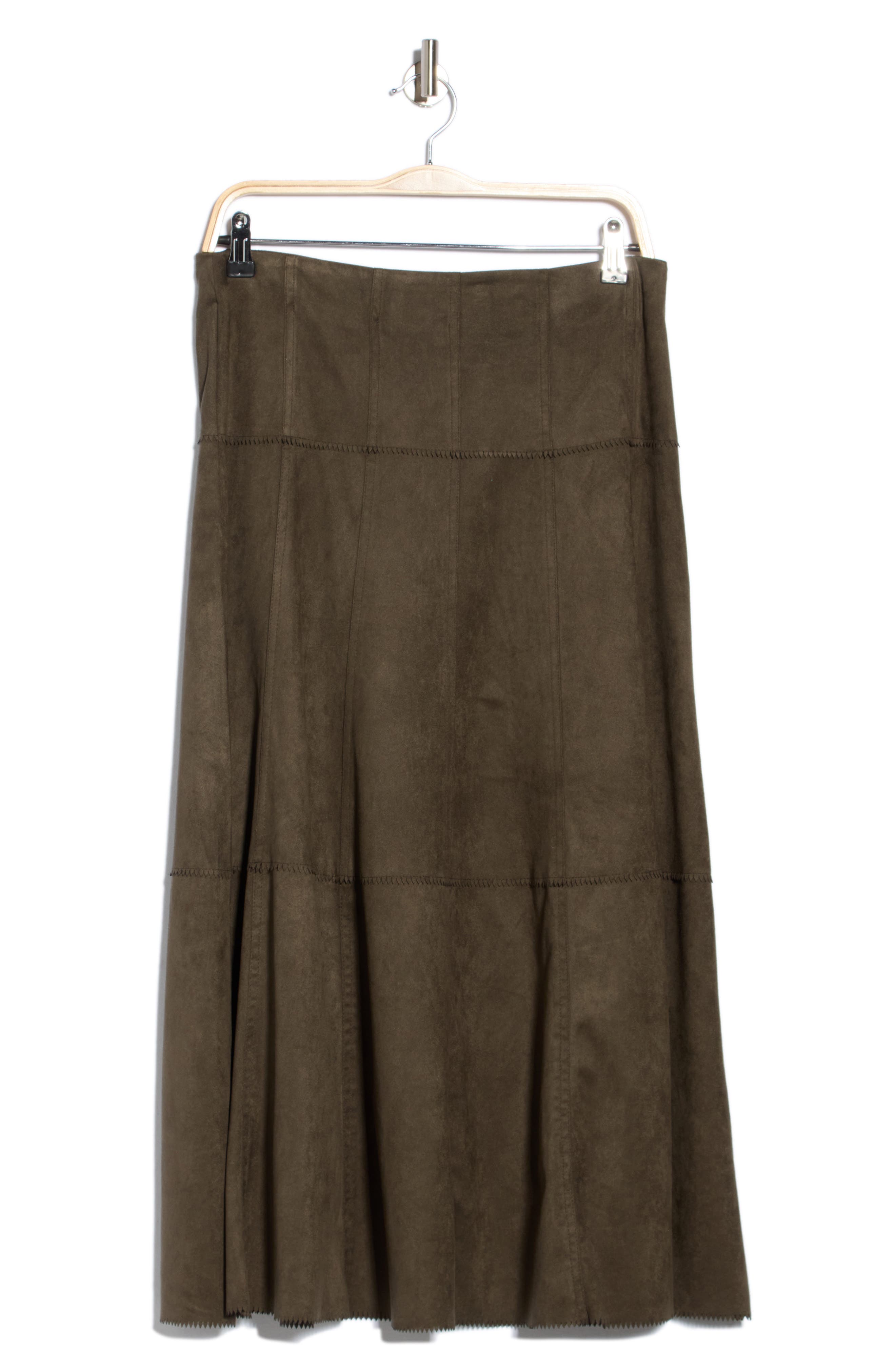 A-Line Faux Suede Midi Skirt