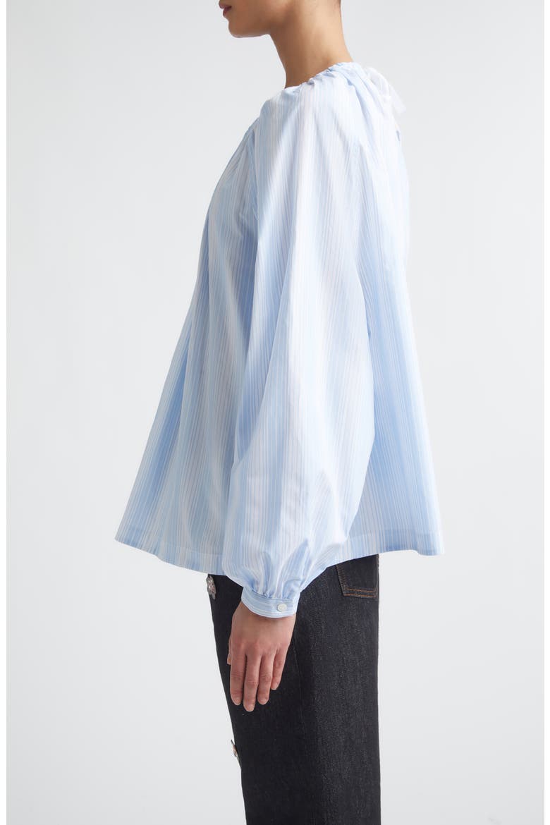 Stripe Gathered Neck Cotton Poplin Top, Alternate, color, STB21 LIGHT BLUE
