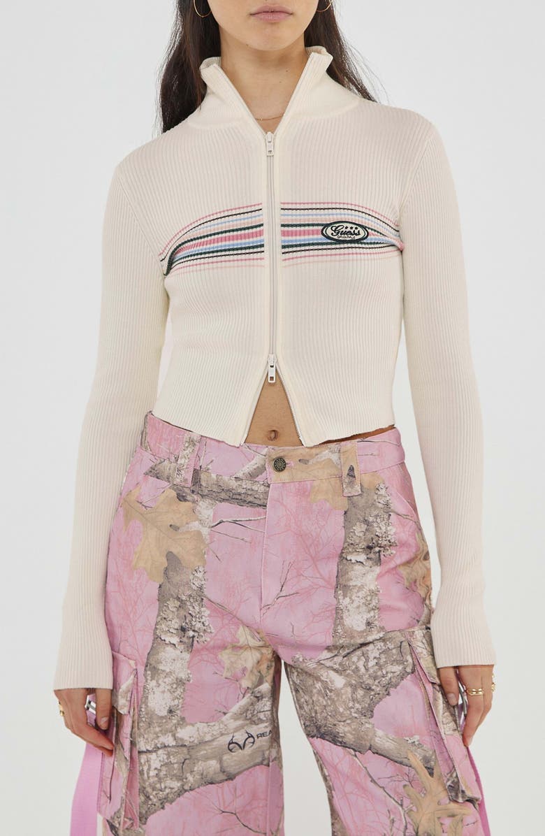 GUESS Go Bar Stripe Rib Cardigan, Main, color, 