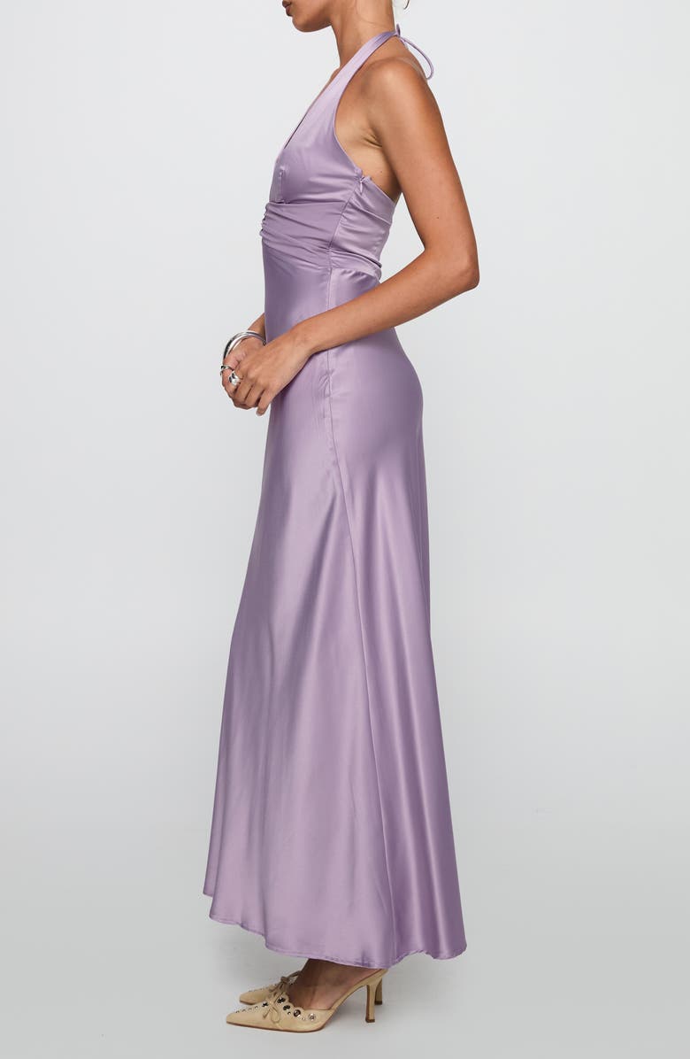 Princess Polly Rousseau Satin Halter Gown, Alternate, color, Mauve