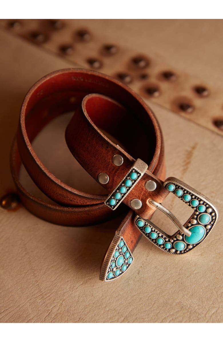Fortela Thelma Leather Belt with Turquoise Studs, Alternate, color, Kai