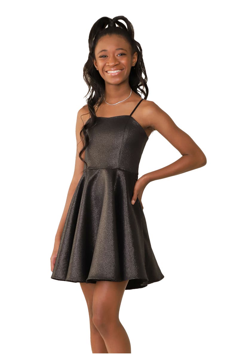 Un Deux Trois Fit and Flare Party Dress in Longer Length, Main, color, Black