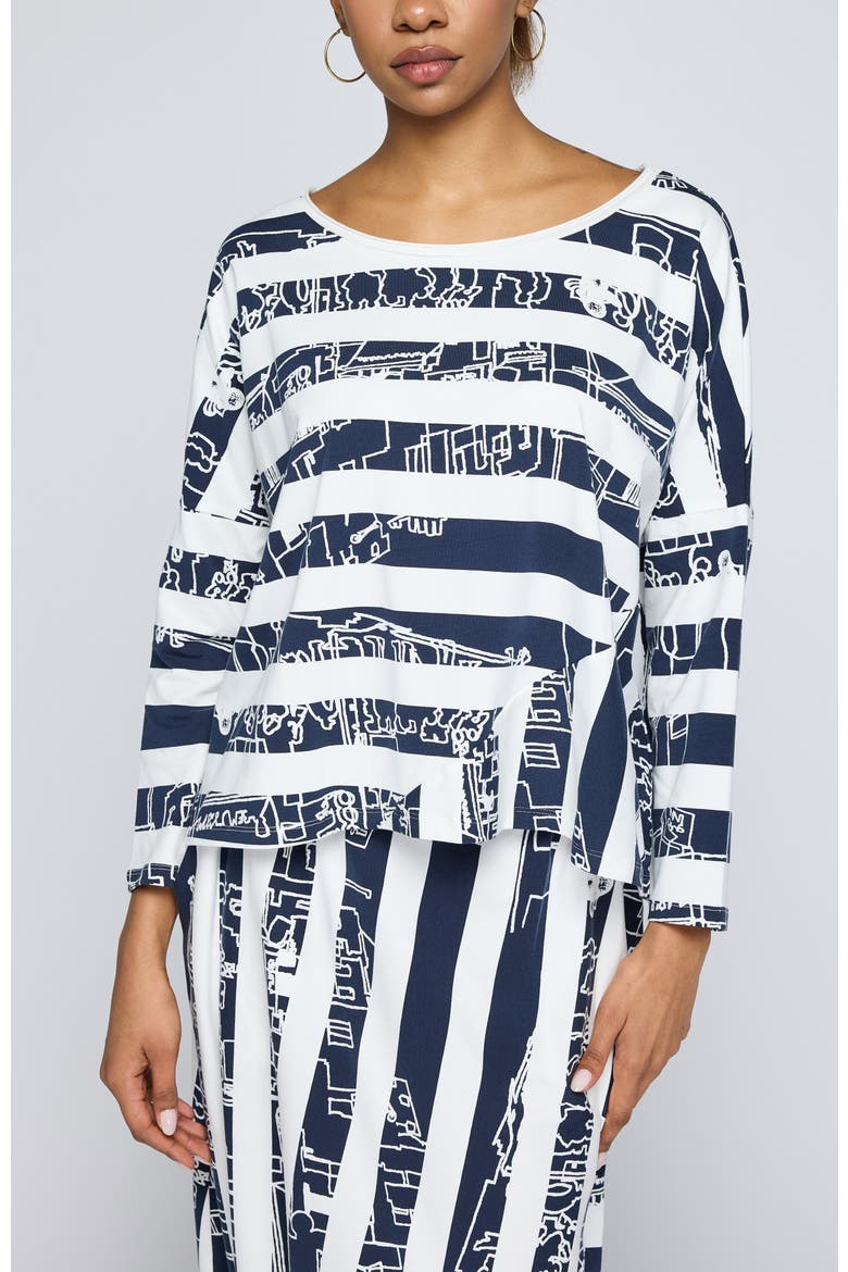 Astraea Striped Cotton Jersey Blouse, Main, color, Navy