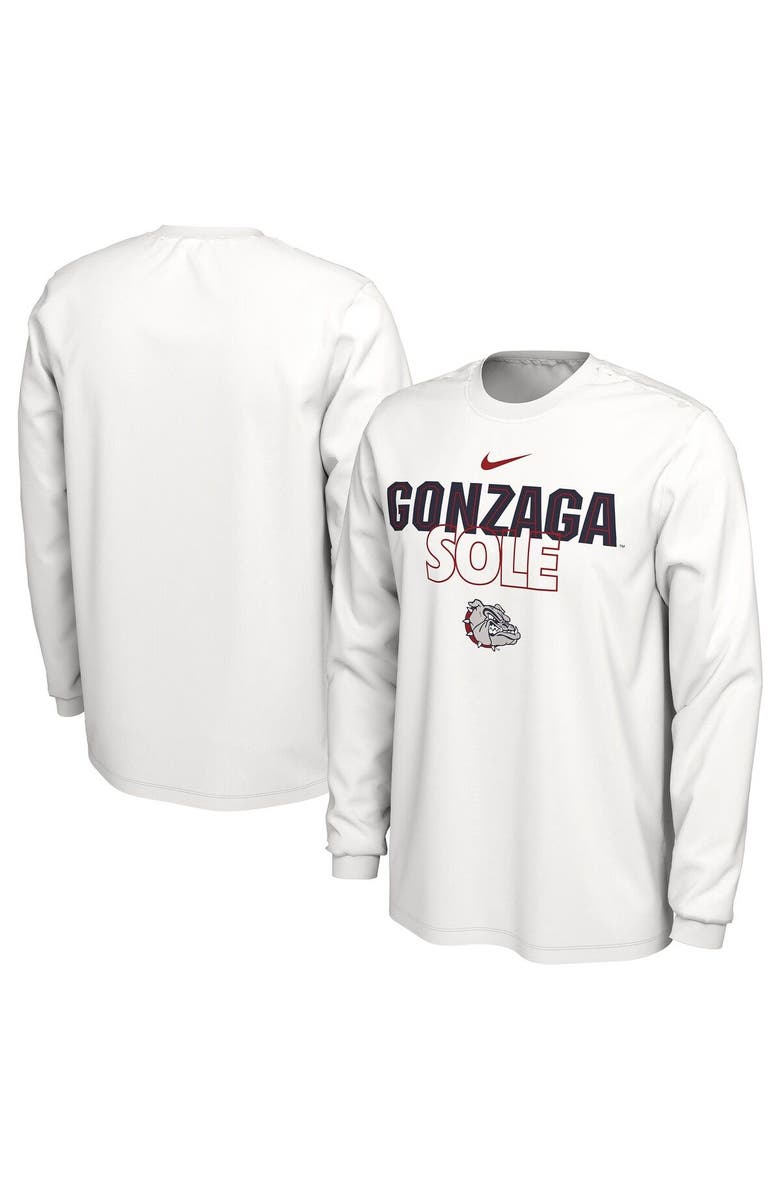 Nike White Gonzaga Bulldogs 2023 On Court Bench Long Sleeve T-Shirt, Main, color, 