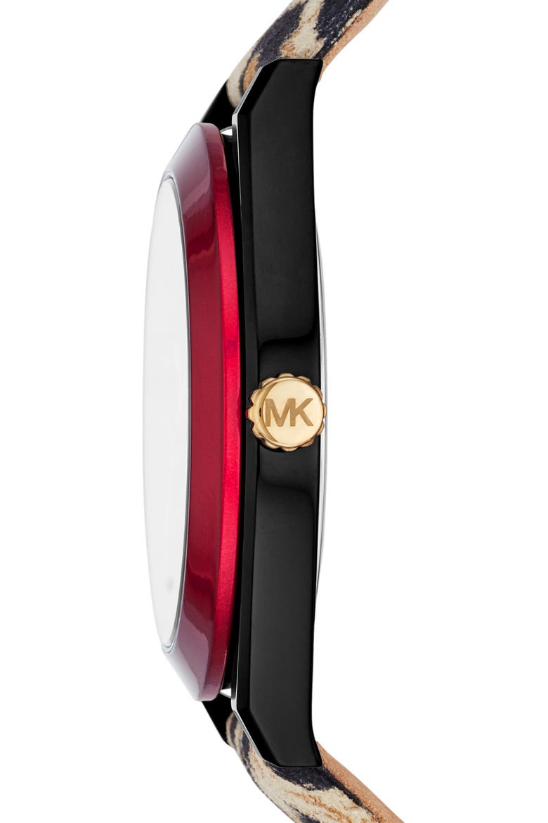 Channing Leather Strap Watch, 40mm, Alternate, color, LEOPARD MULTI/ BLACK/ RED