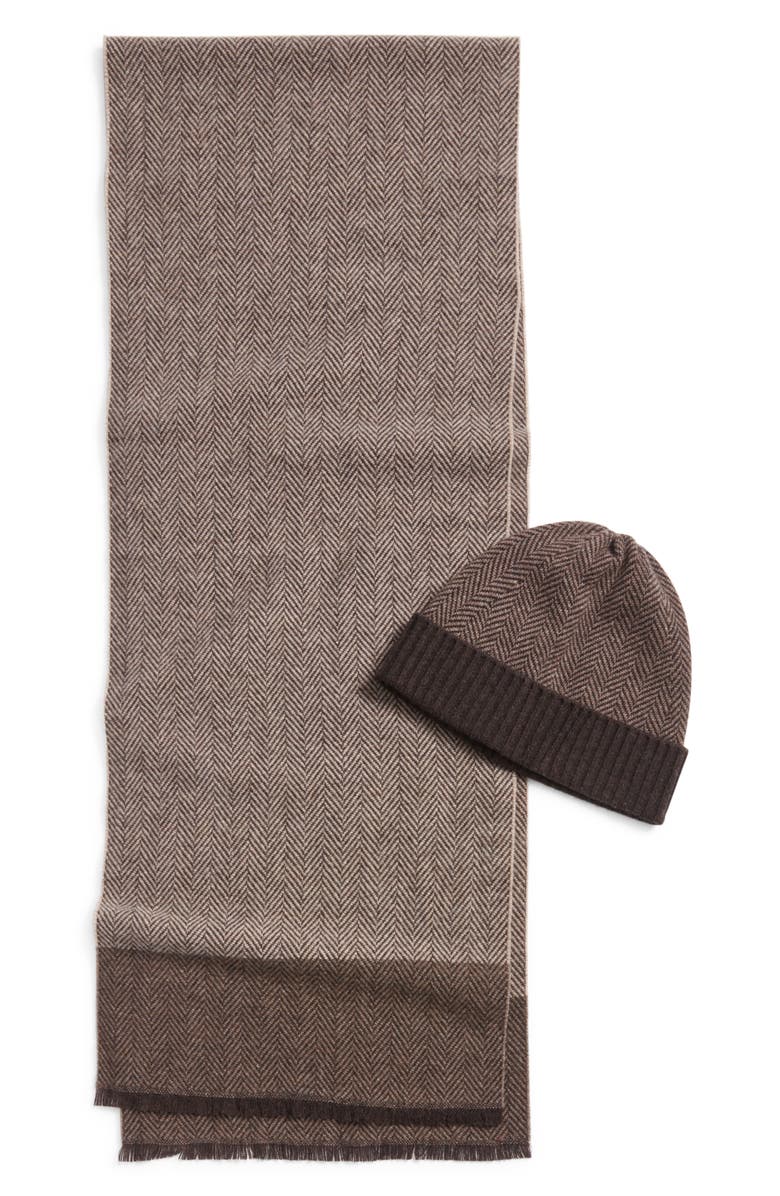 Nordstrom Wool & Cashmere Beanie & Scarf Set, Main, color, Brown