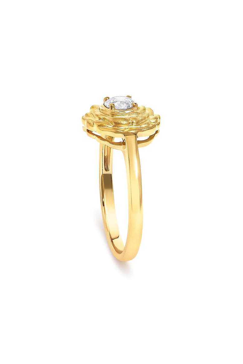 14K Yellow Gold Plated Sterling Silver 1/3 Ctw Lab Grown Diamond Floral Motif Solitaire Ring, Alternate, color, Yellow Gold over Silver