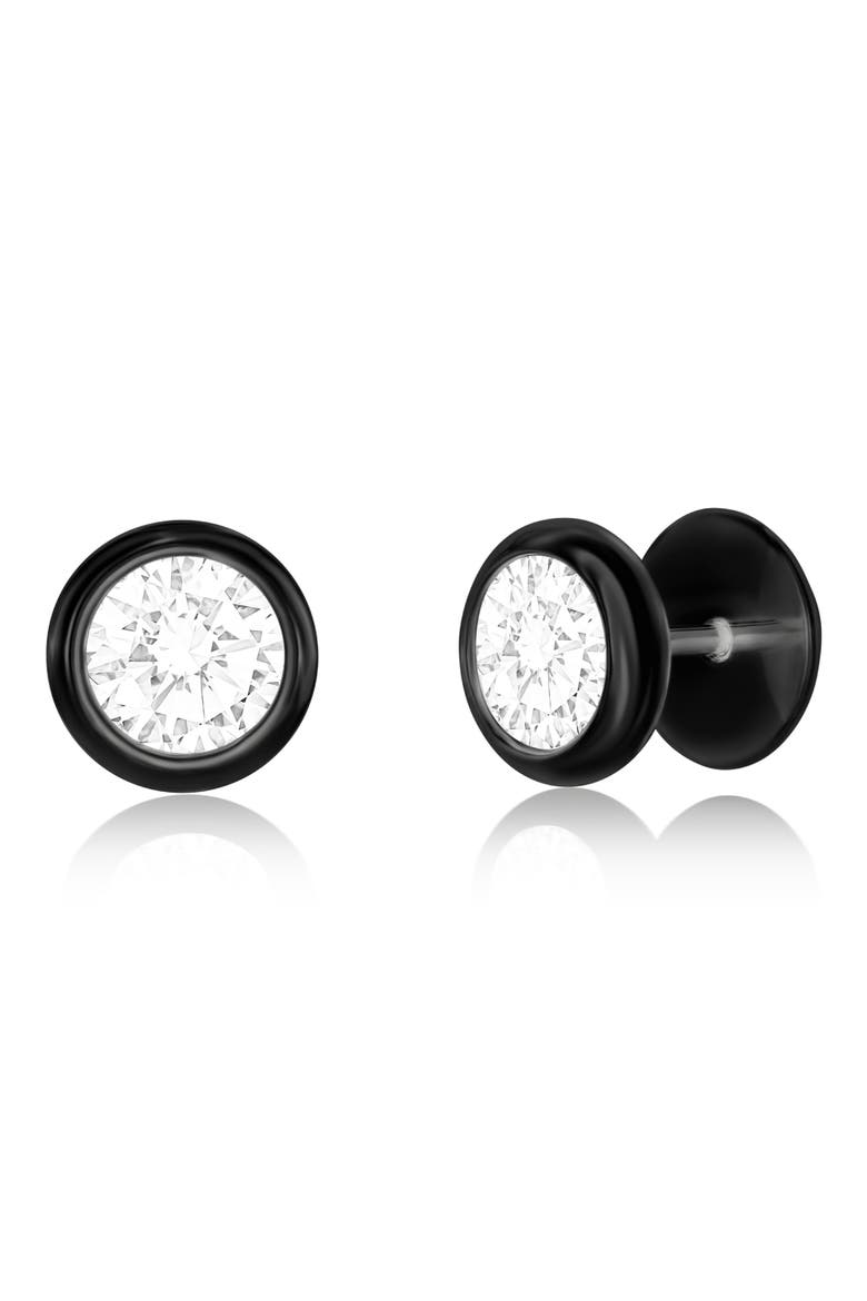 Men's Bezel Set Cubic Zirconia Stud Earrings, Main, color, BLACK