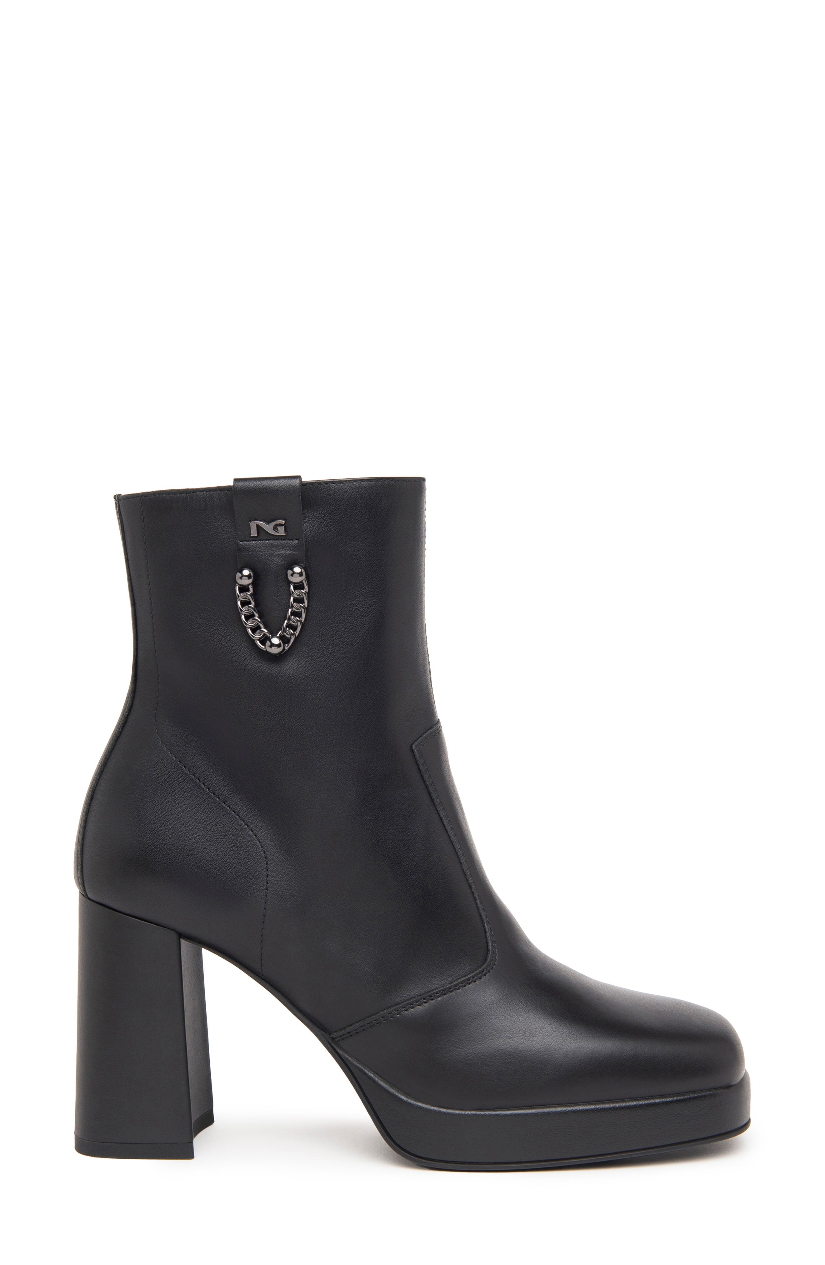 NeroGiardini Chain Platform Bootie, Alternate, color, Black
