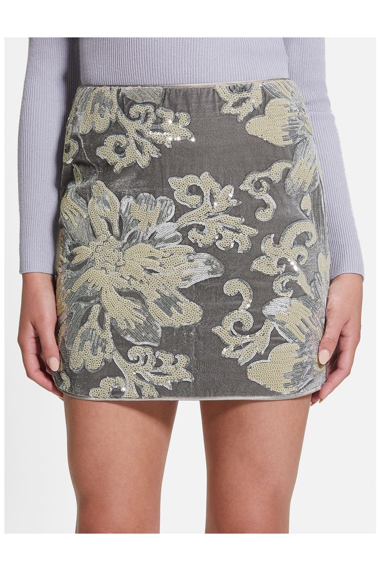 Ernesta Sequin Velvet Miniskirt, Alternate, color, FLOWER SEQUINS