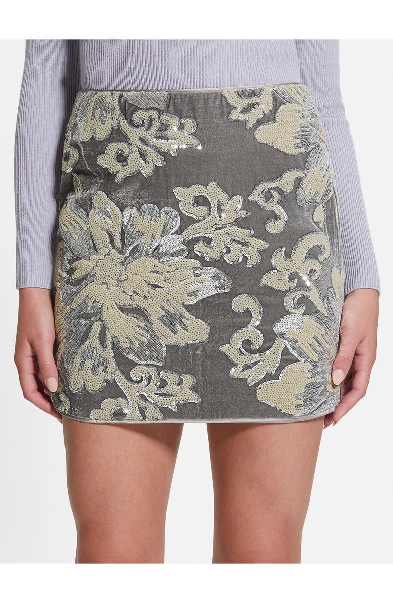 GUESS Ernesta Sequin Velvet Miniskirt, Alternate, color,
