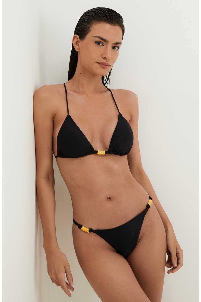 Stacy T-Back Beaded Triangle Bikini Top, Alternate, color, BLACK