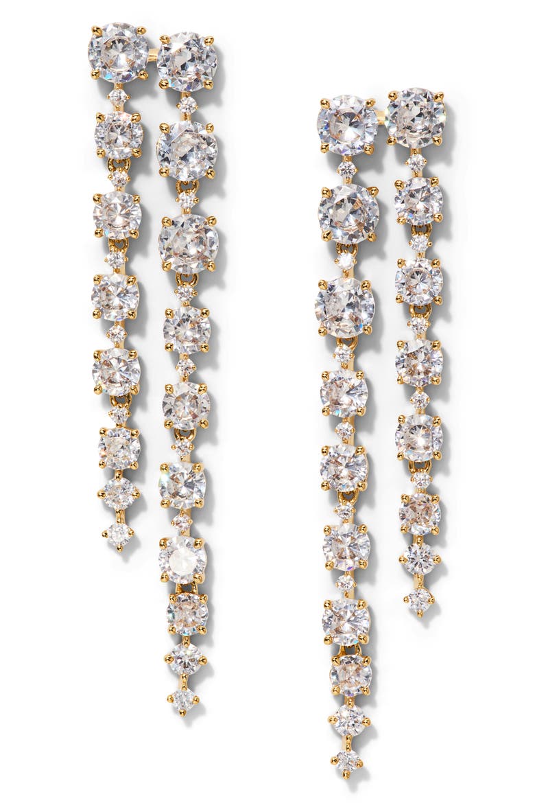 Sunshower Double Linear Drop Earrings, Main, color, GOLD/ CLEAR