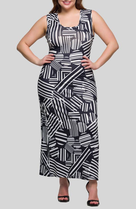 Mixed Geo Print Knit Maxi Dress (Plus)