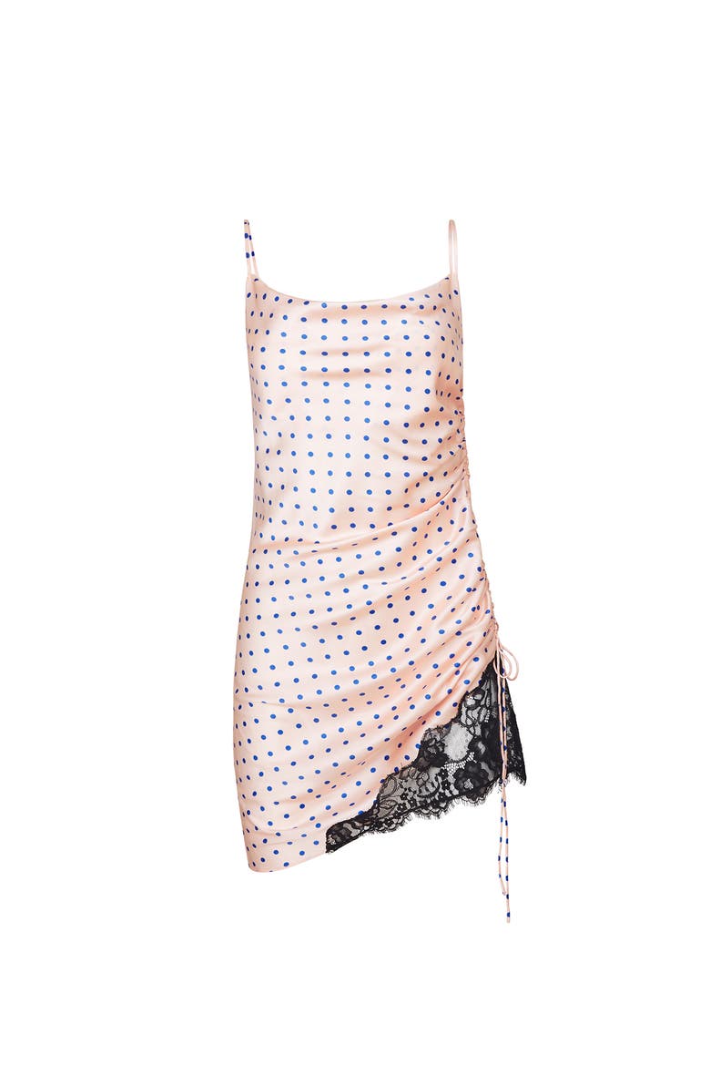 Silk Ruched Dress, Alternate, color, Small Blue Dot