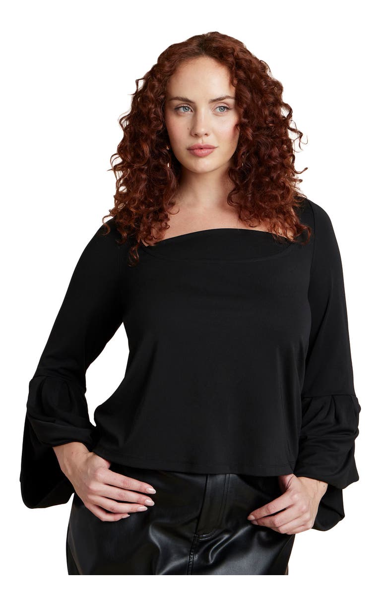 ELOQUII Draped Cuff Top, Main, color, Black Onyx