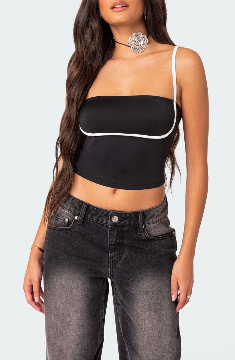 EDIKTED Yang Contrast Strap Crop Camisole, Main, color, Black-And-White