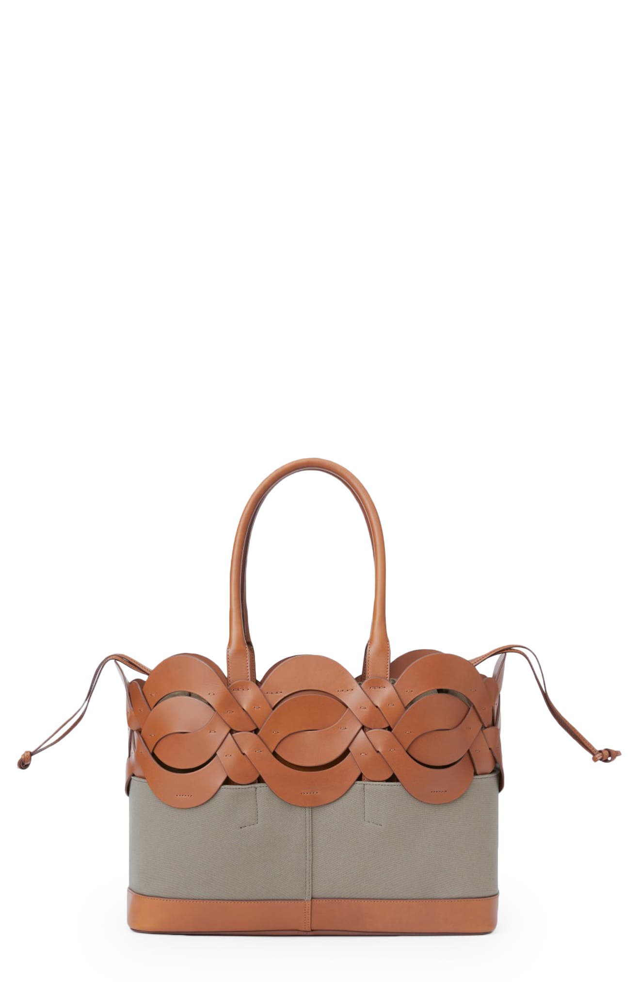 Lafayette 148 New York Large 8 Knot Canvas & Vachetta Leather Tote, Main, color, 