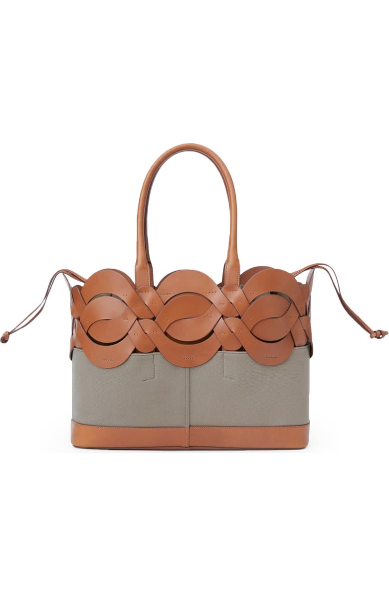 Lafayette 148 New York Large 8 Knot Canvas & Vachetta Leather Tote, Main, color,