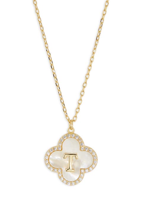 Clover Mother-of-Pearl Initial Pendant Necklace