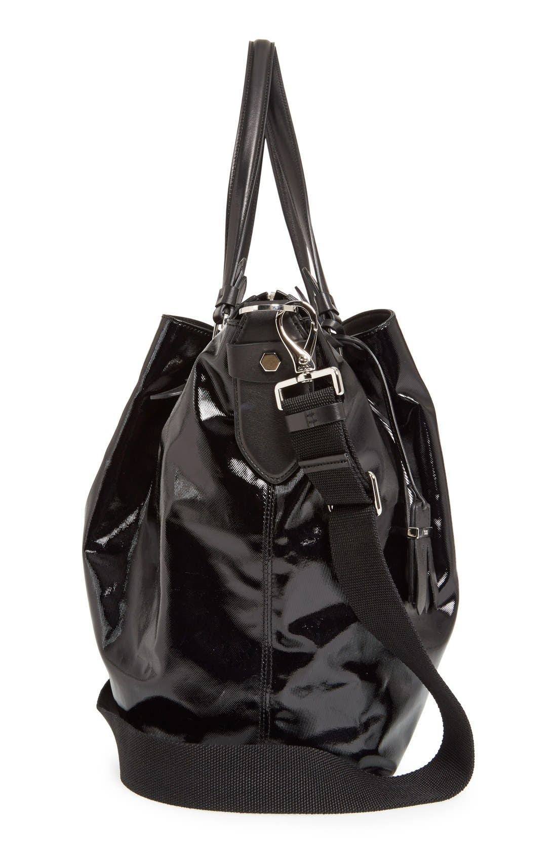 'Medium Flower' Satchel, Alternate, color, BLACK