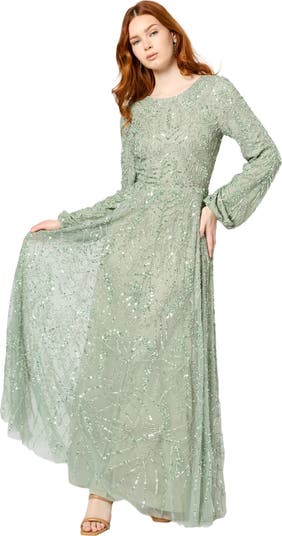 Modest Embellished Sequin Beaded Long Maxi Dress